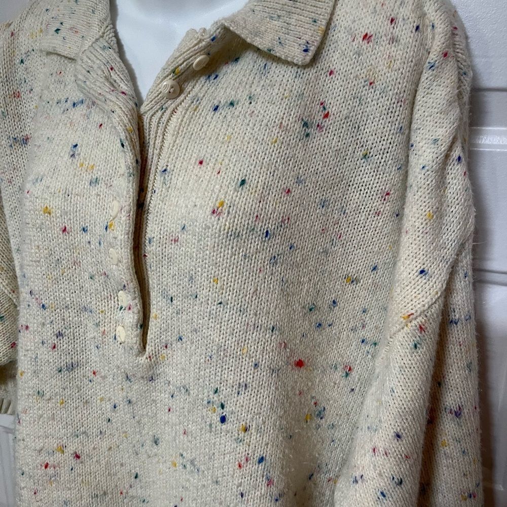 Cream confetti color knit short sleeve oversized sweater fits like XXL - Picture 5 of 7